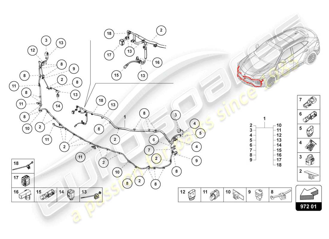 lamborghini urus (2021) wiring set for bumper front part diagram