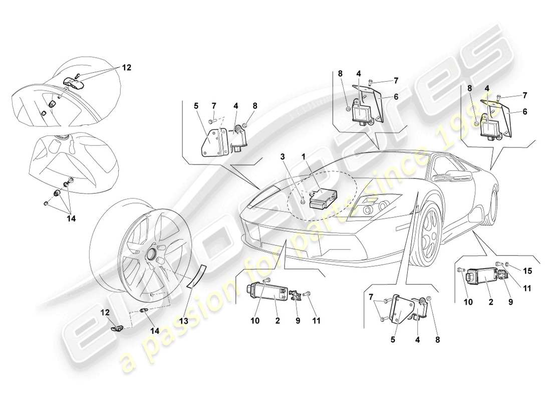 lamborghini lp640 coupe (2009) tyre pressure control system parts diagram