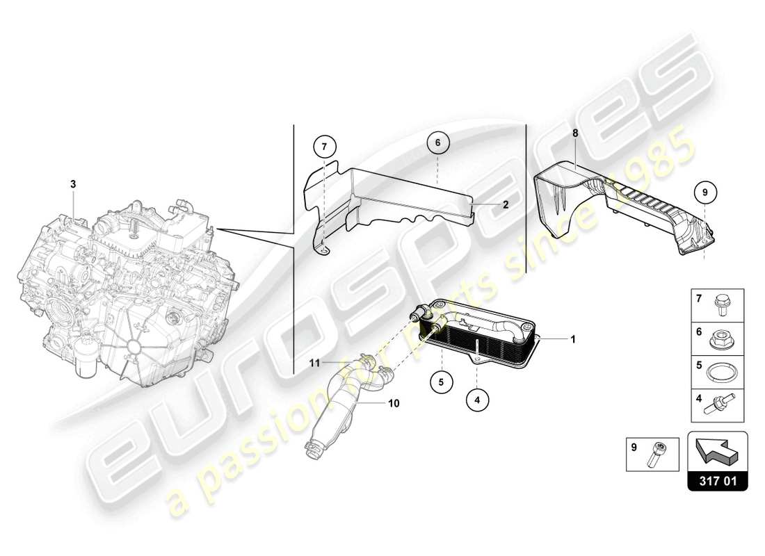 lamborghini evo coupe (2021) gear oil cooler parts diagram