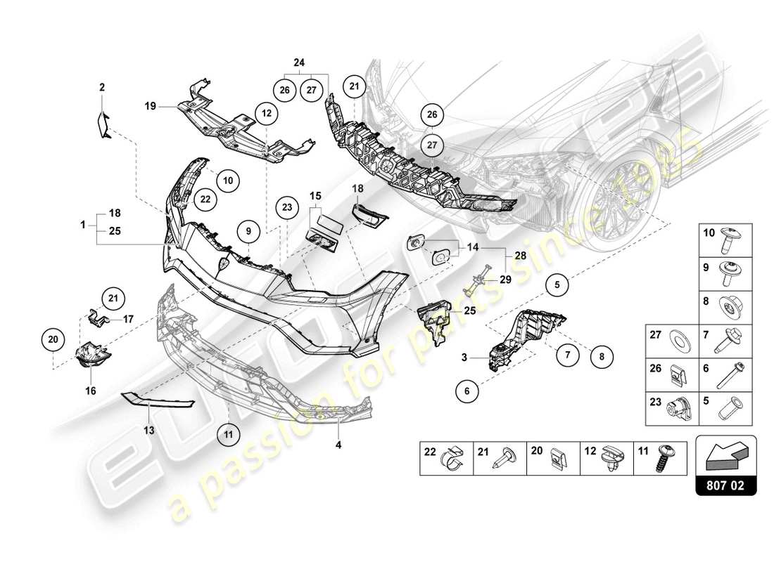 lamborghini urus (2021) bumper, complete front part diagram