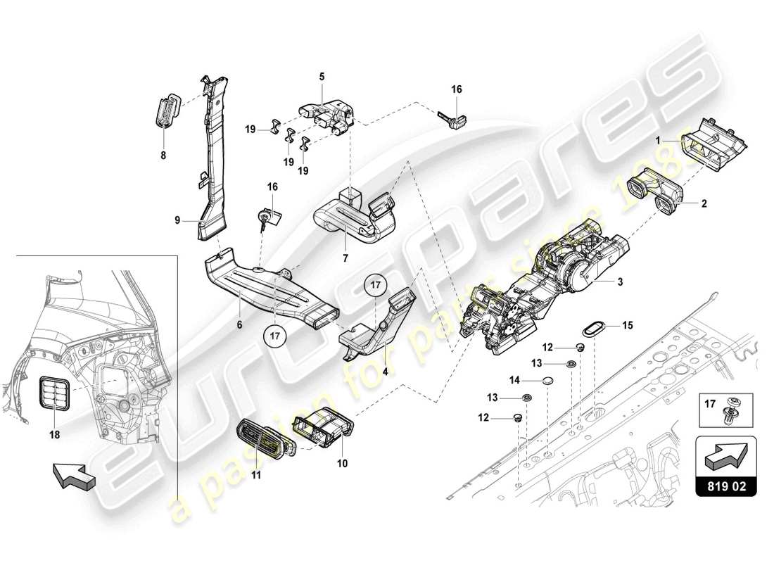 lamborghini urus (2021) vent rear center part diagram