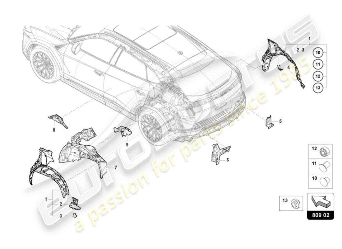 lamborghini urus (2021) wing protector rear part diagram