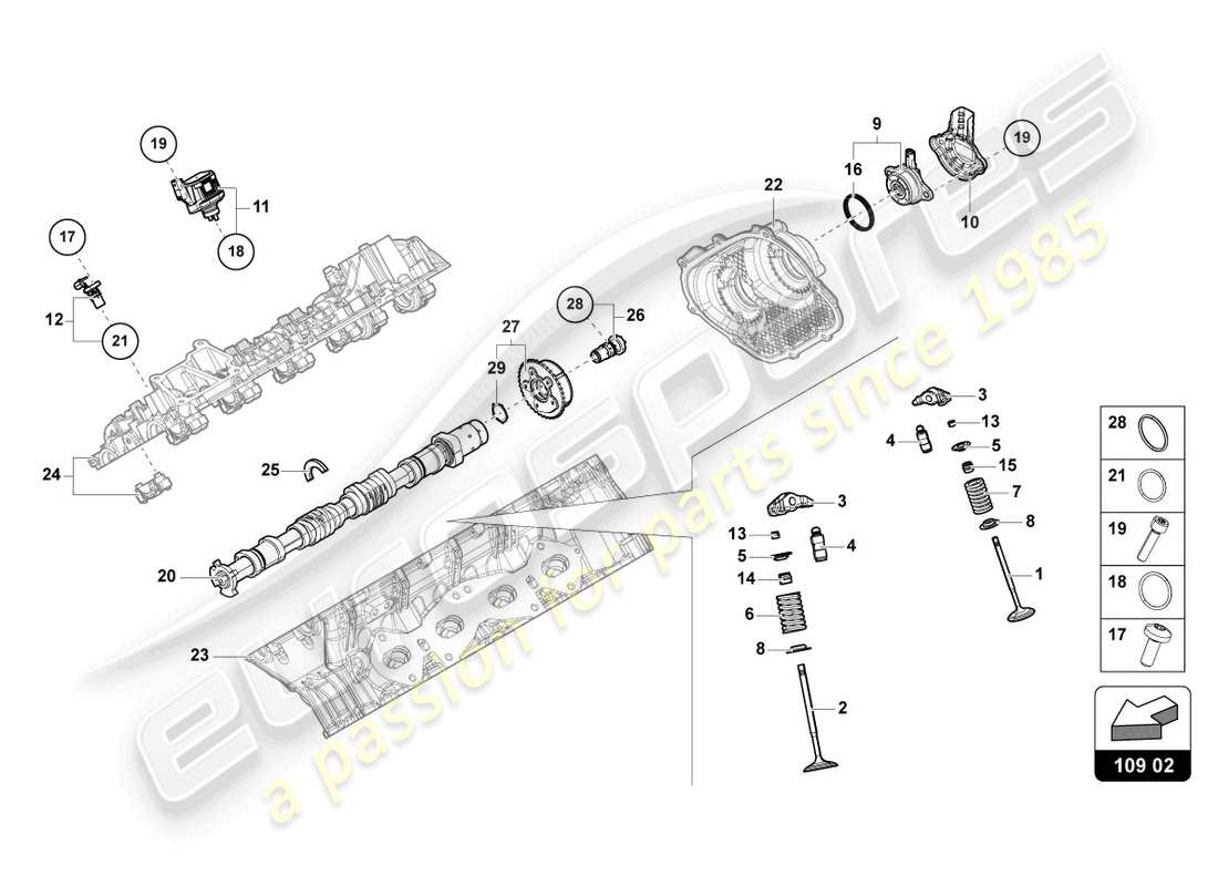 lamborghini urus (2020) camshaft, valves parts diagram