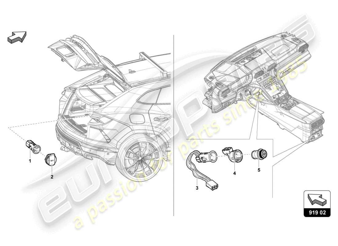 lamborghini urus (2021) cover with cigarette lighter and socket part diagram