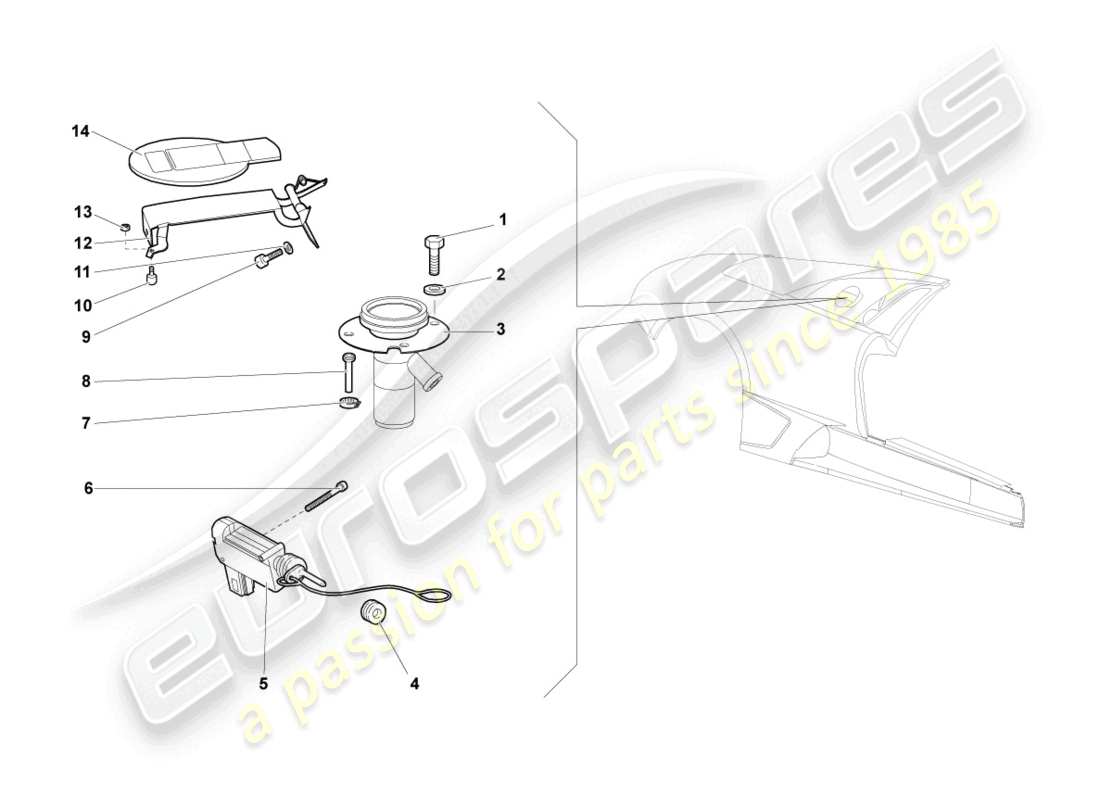 lamborghini lp640 roadster (2010) fuel filler flap part diagram