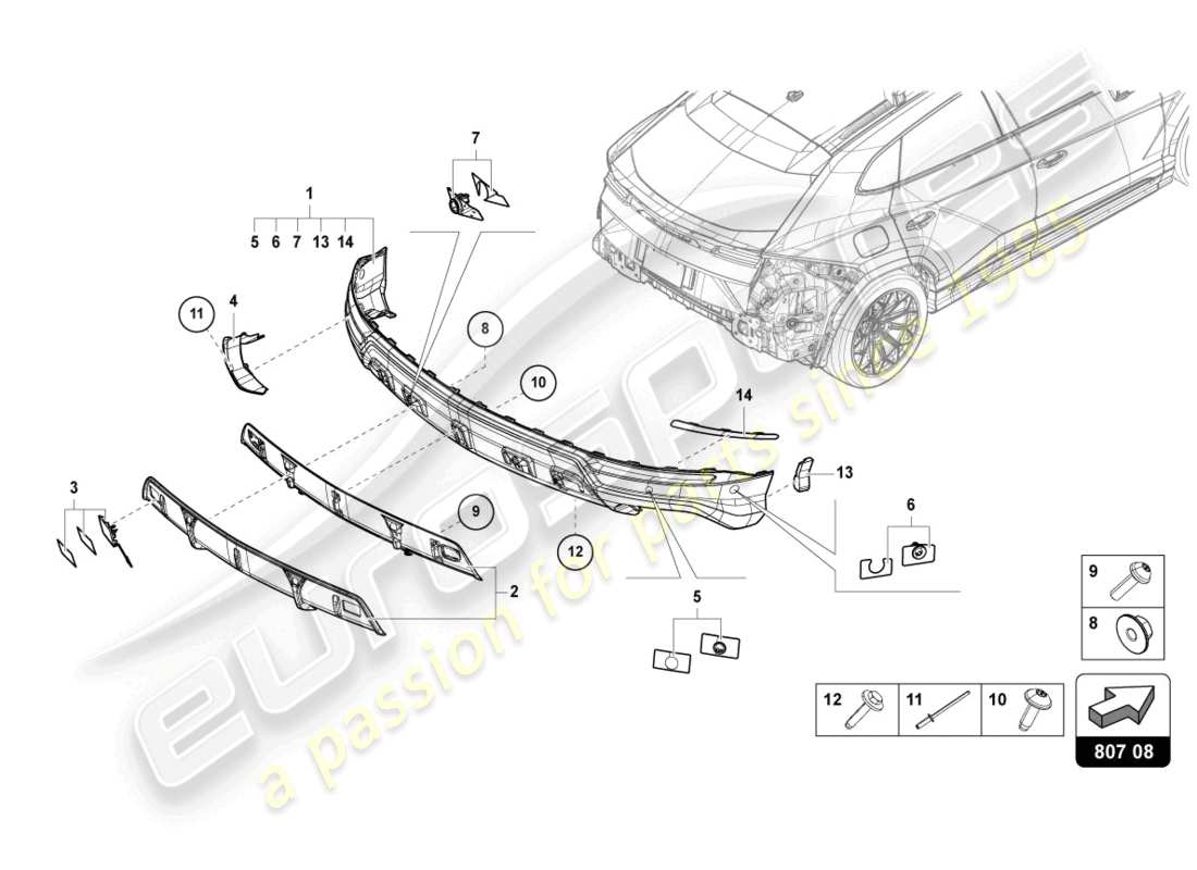 lamborghini urus (2021) bumper, complete rear carbon parts diagram