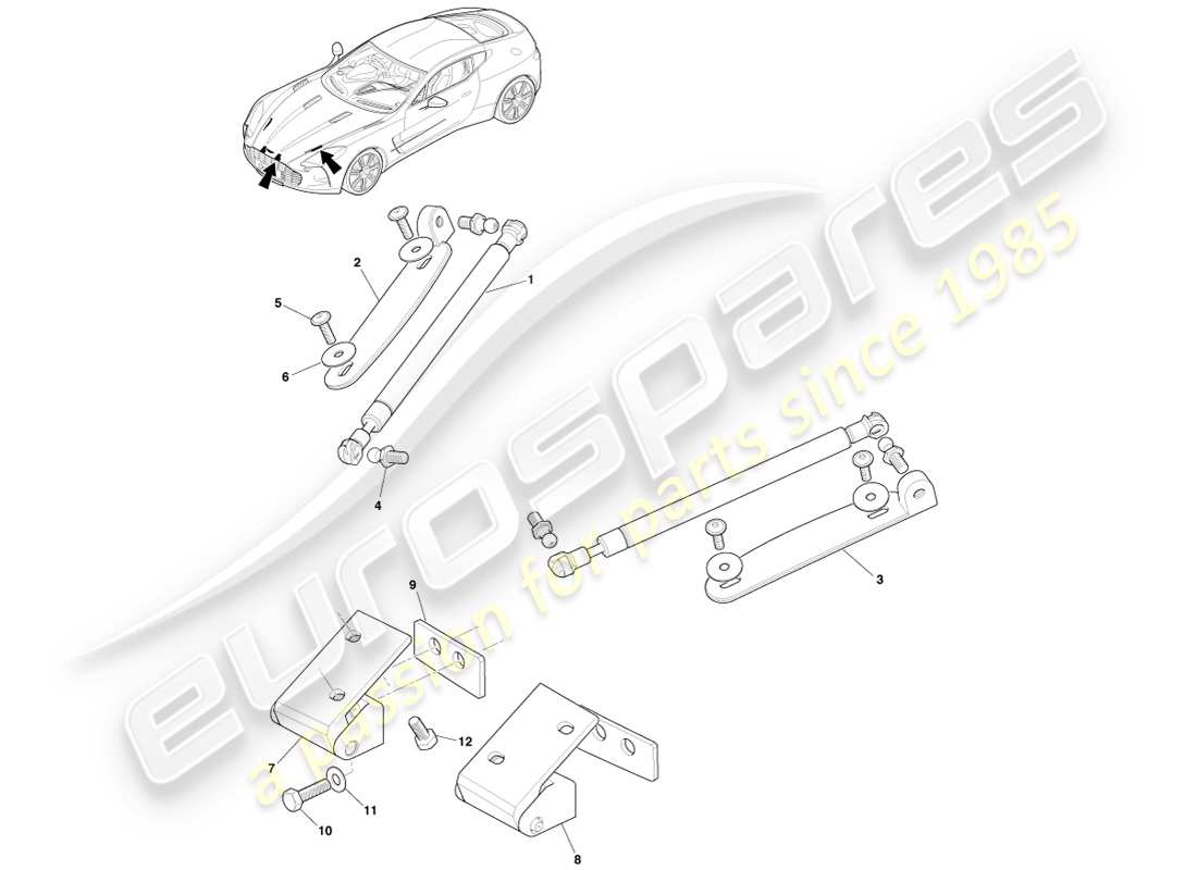 aston martin one-77 (2011) hood hinge system part diagram