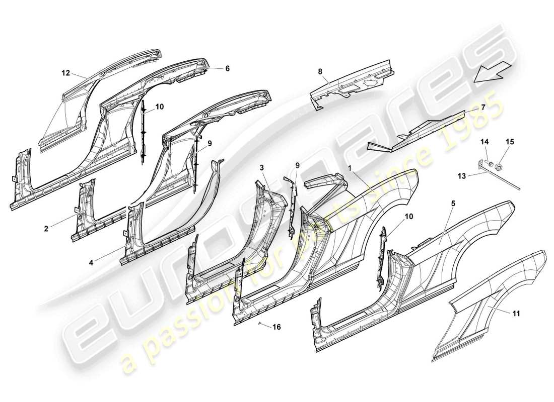 lamborghini gallardo spyder (2006) door frame part diagram