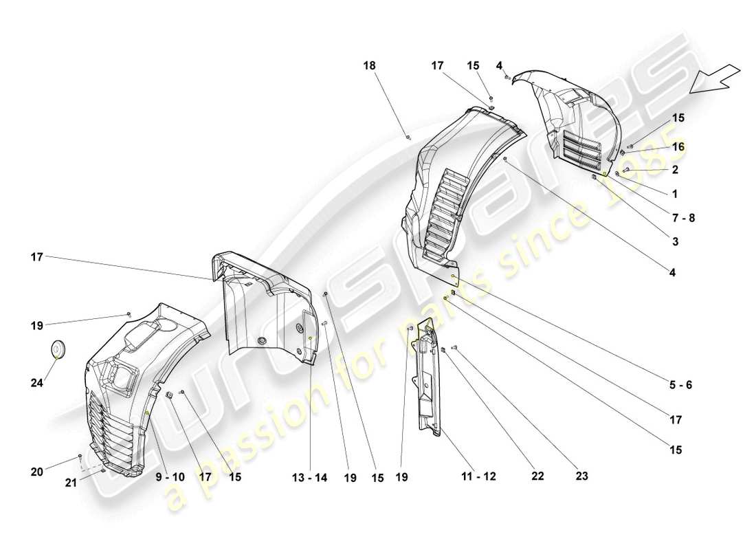 lamborghini lp550-2 coupe (2014) wheel housing liner front and rear parts diagram