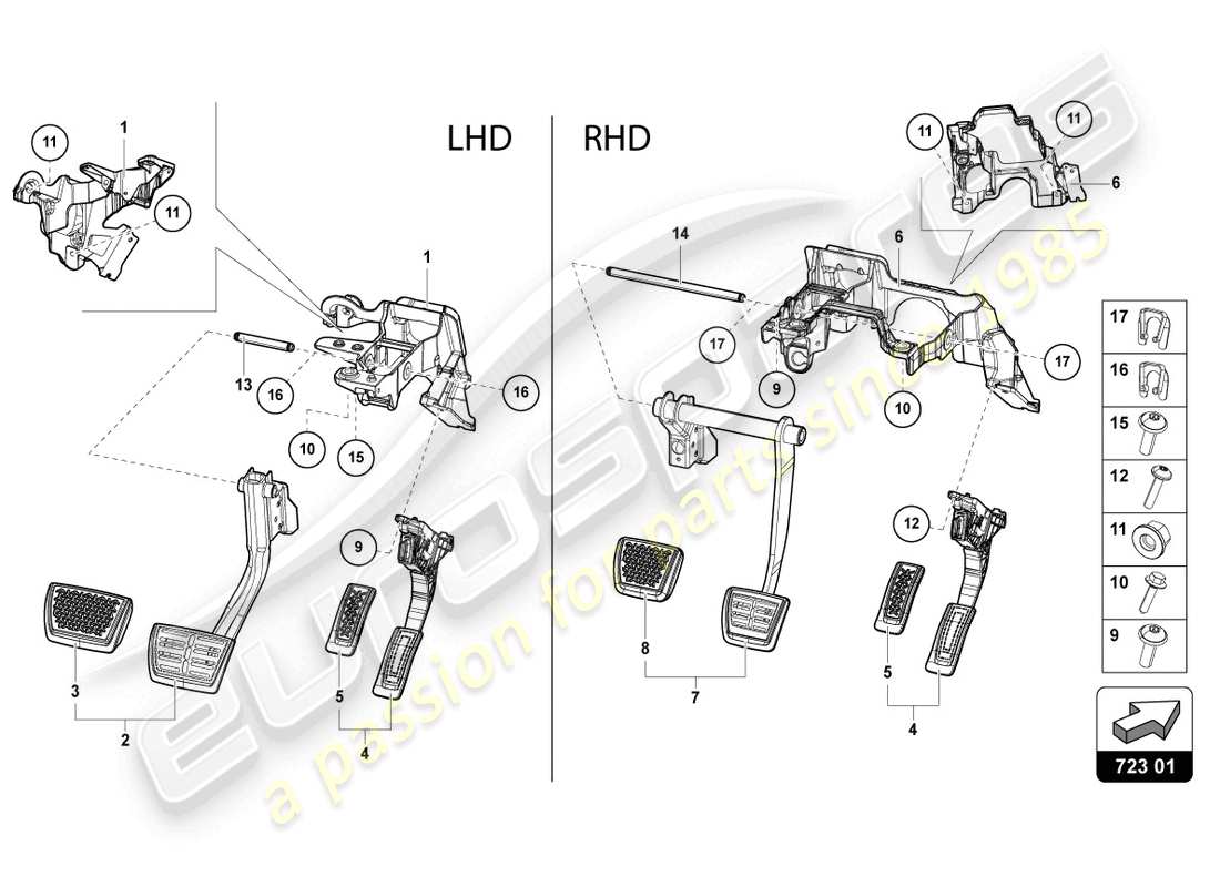 lamborghini urus (2021) brake and accel. lever mech. part diagram