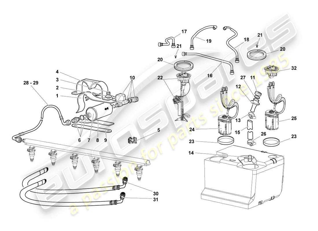 lamborghini lp670-4 sv (2010) fuel line with breather pipe parts diagram