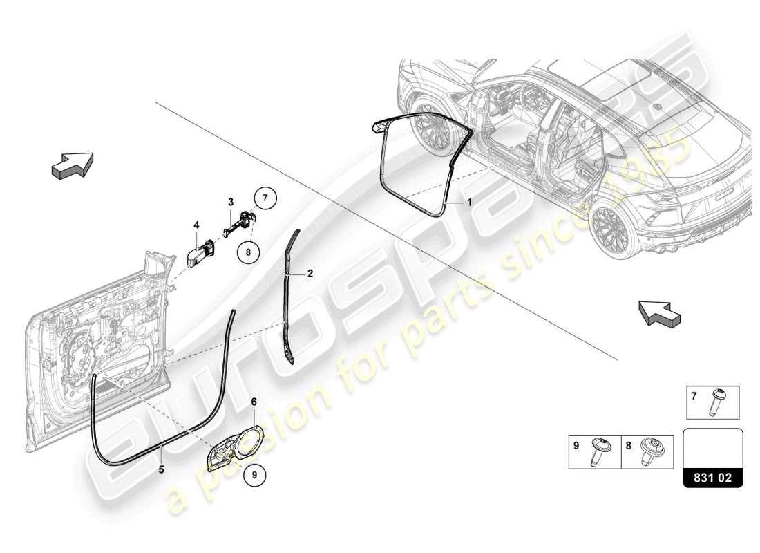 lamborghini urus (2021) door seal front part diagram