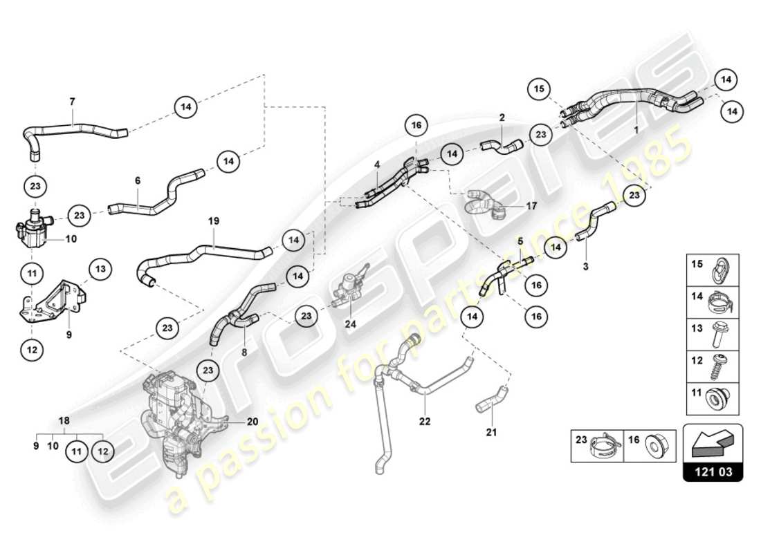 lamborghini urus (2020) coolant pipe parts diagram