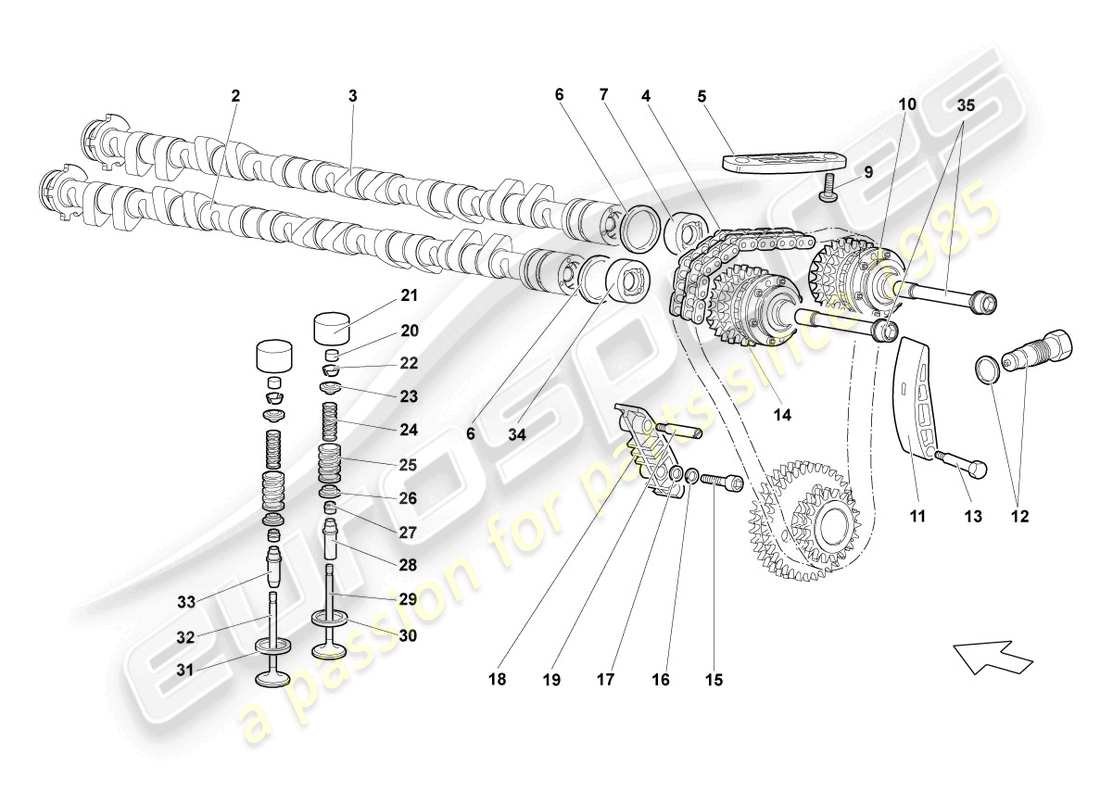 lamborghini lp640 coupe (2010) camshaft, valves right part diagram