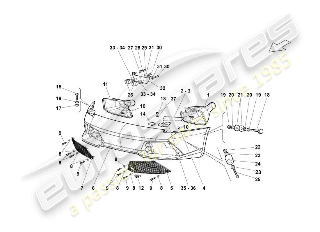 lamborghini lp640 coupe (2010) bumper front part diagram