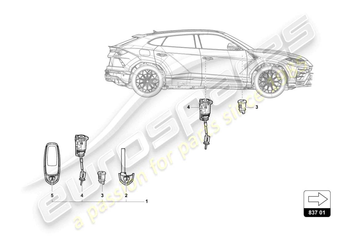 lamborghini urus (2021) main key with trans- ponder (foldable bit) part diagram