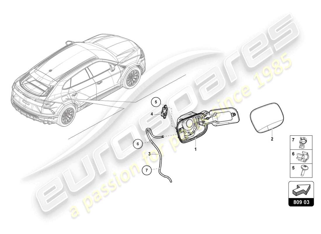 lamborghini urus (2021) fuel filler flap part diagram