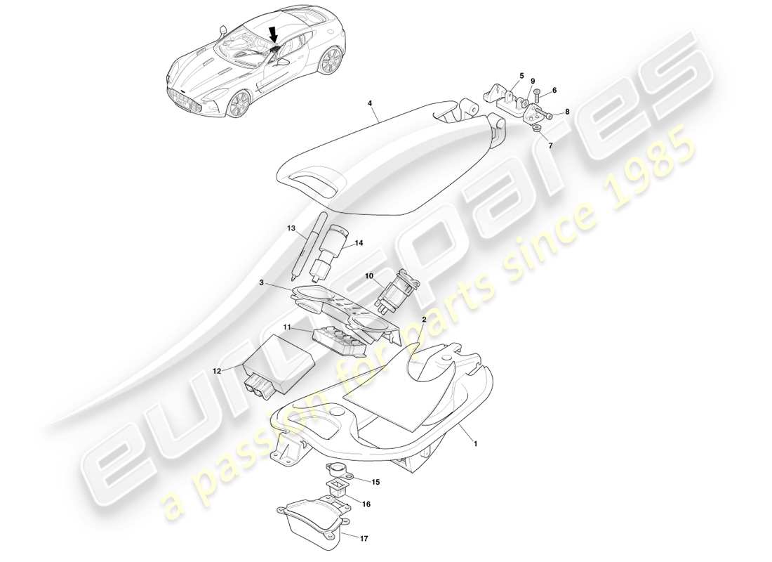 aston martin one-77 (2011) centre console with armrest part diagram