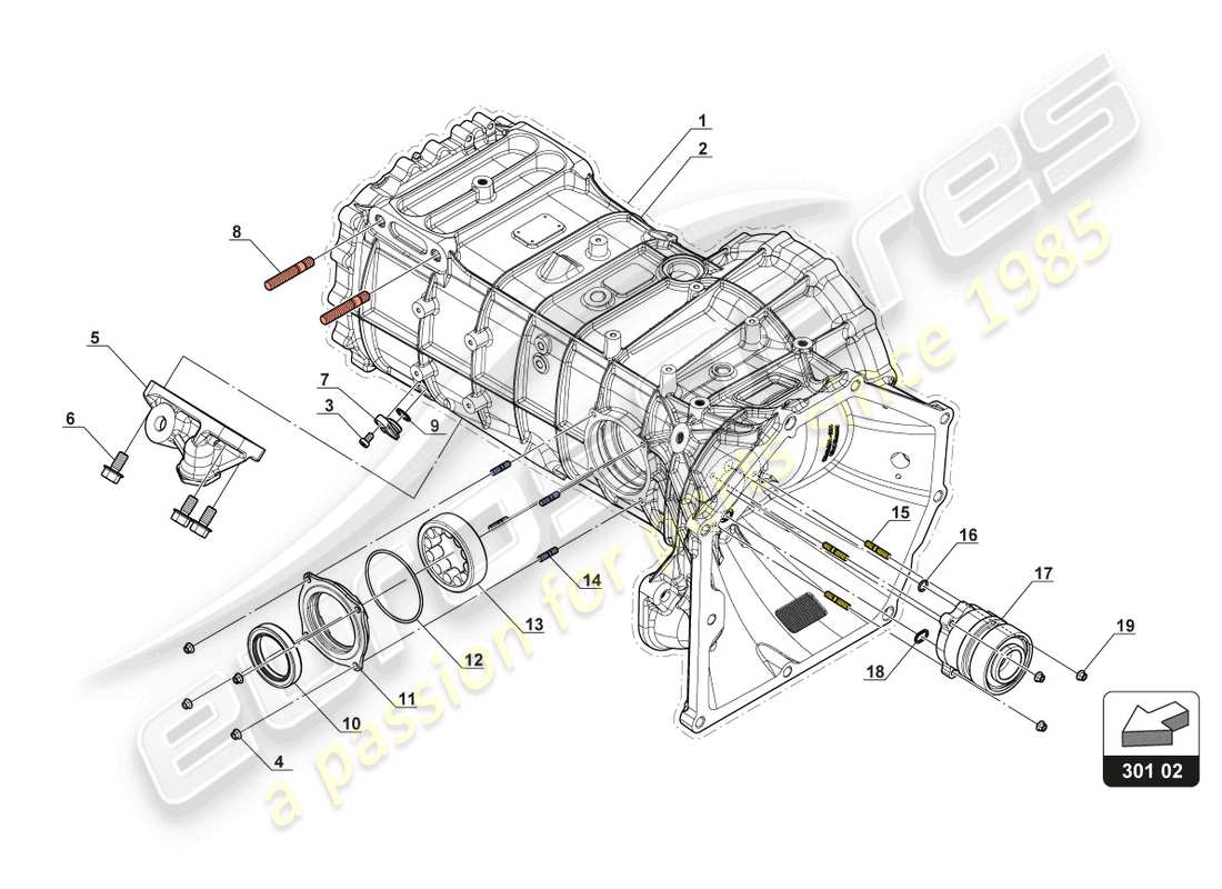 lamborghini gt3 (2017) transmission case part diagram