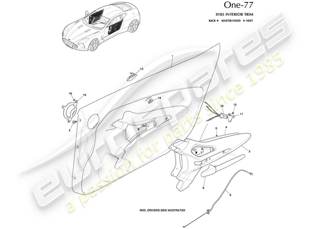 aston martin one-77 (2011) door trim part diagram