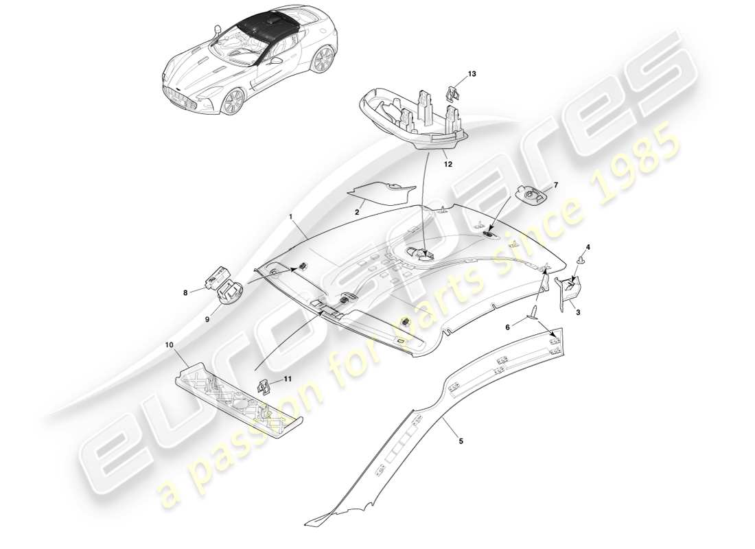 aston martin one-77 (2011) headliner and pillar trim part diagram