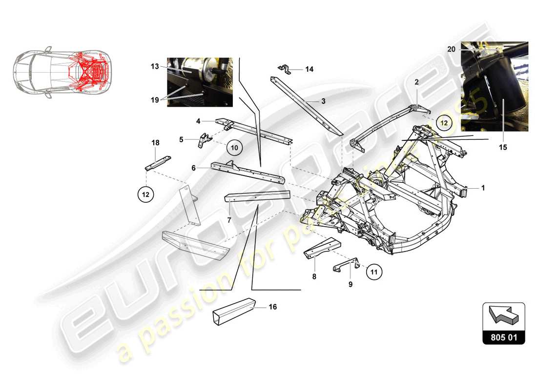 lamborghini super trofeo (2015) rear frame inner elements parts diagram