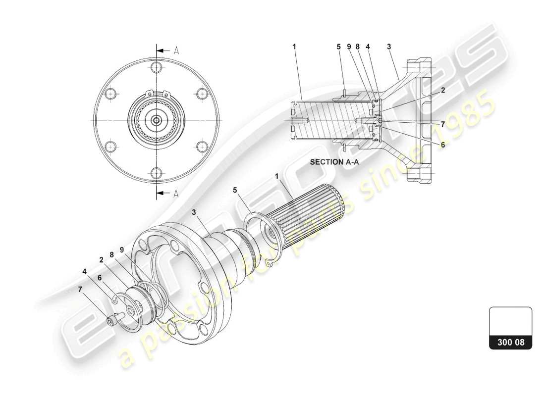 lamborghini super trofeo evo 2 (2022) lh output flange assembly parts diagram