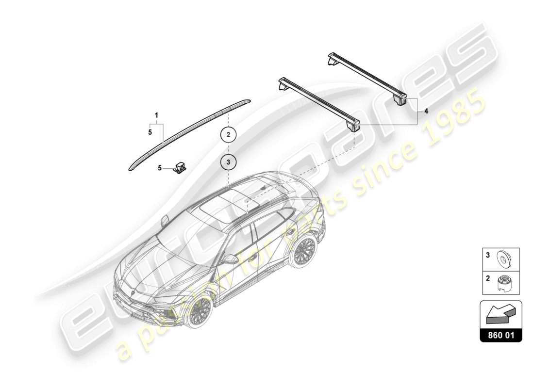 lamborghini urus (2020) roof rail front parts diagram