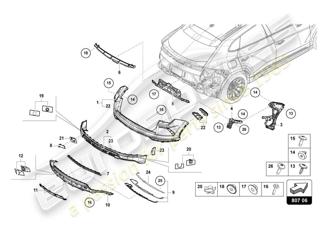 lamborghini urus (2021) bumper, complete rear part diagram