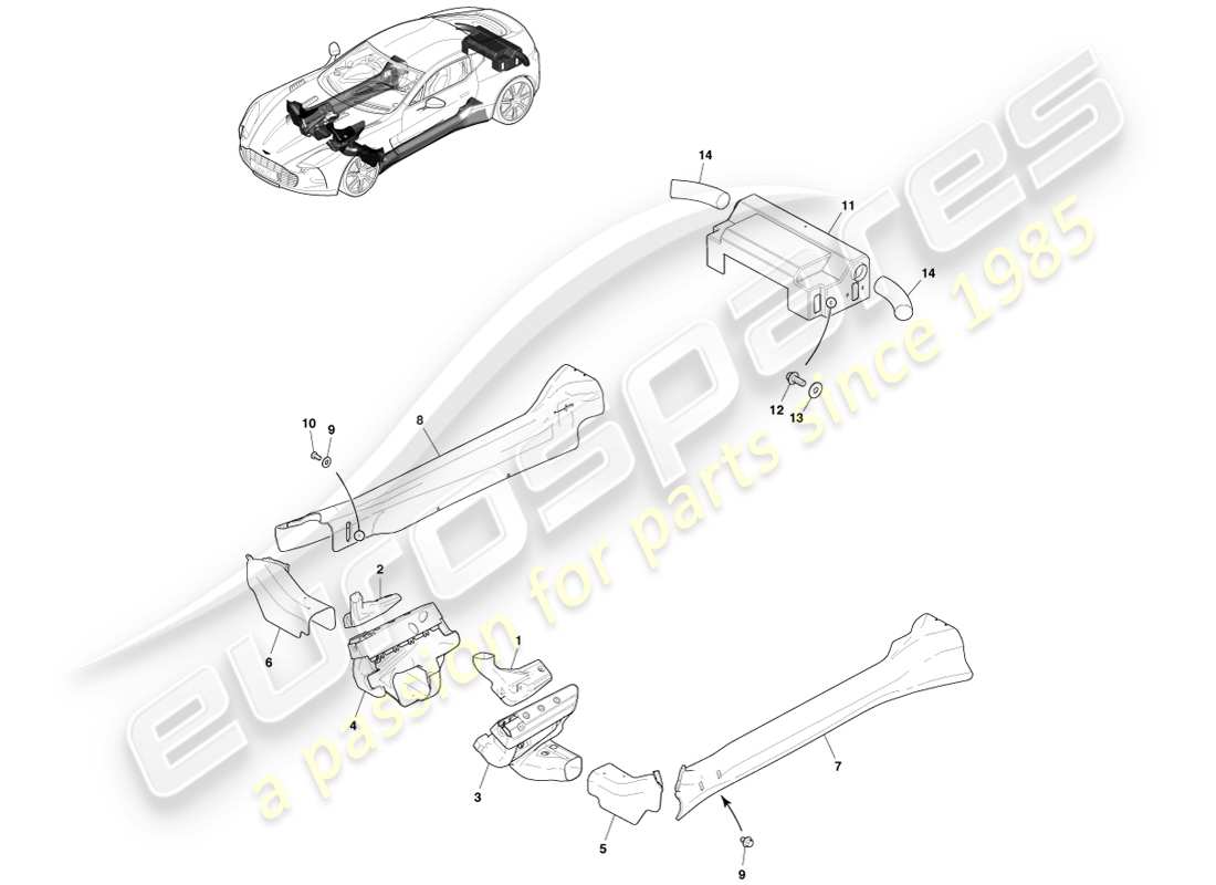 aston martin one-77 (2011) exhaust heatshield assy part diagram