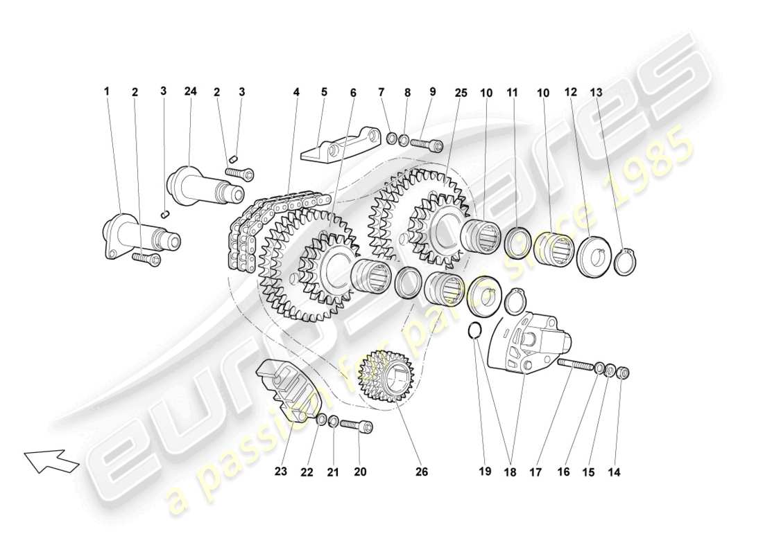 lamborghini lp640 roadster (2009) timing chain parts diagram