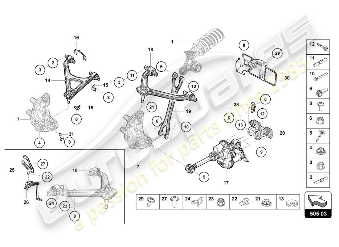 lamborghini countach lpi 800-4 (2022) suspension rear parts diagram