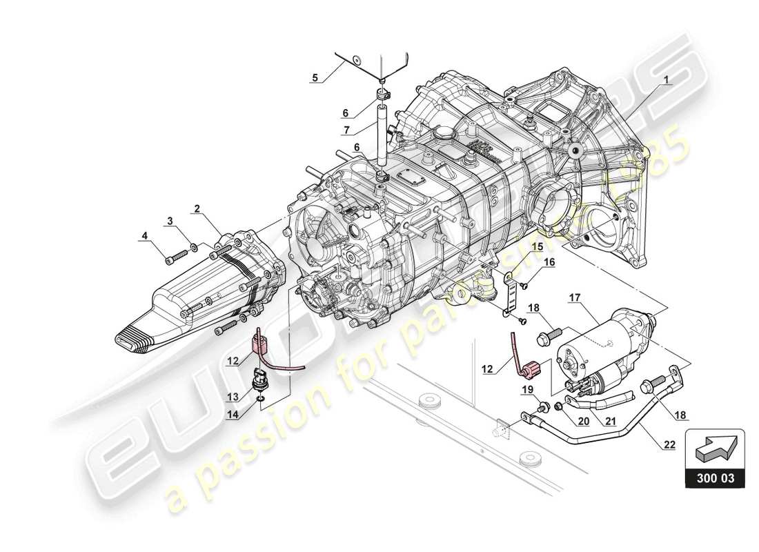 lamborghini gt3 evo (2018) gearbox oil pressure sensor and starter part diagram