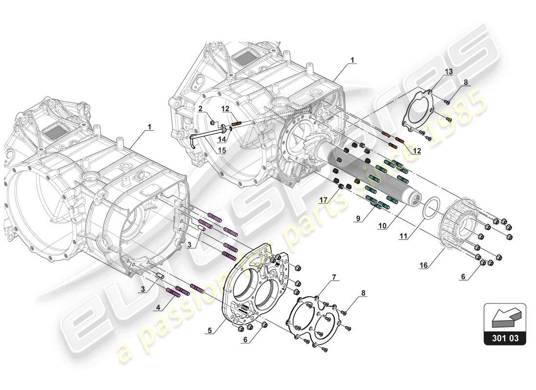 lamborghini gt3 evo (2018) transmission case part diagram