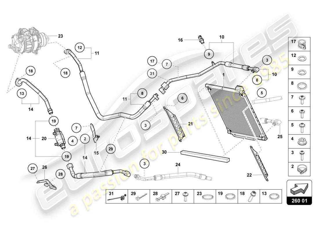 lamborghini sian roadster (2021) a/c condenser parts diagram