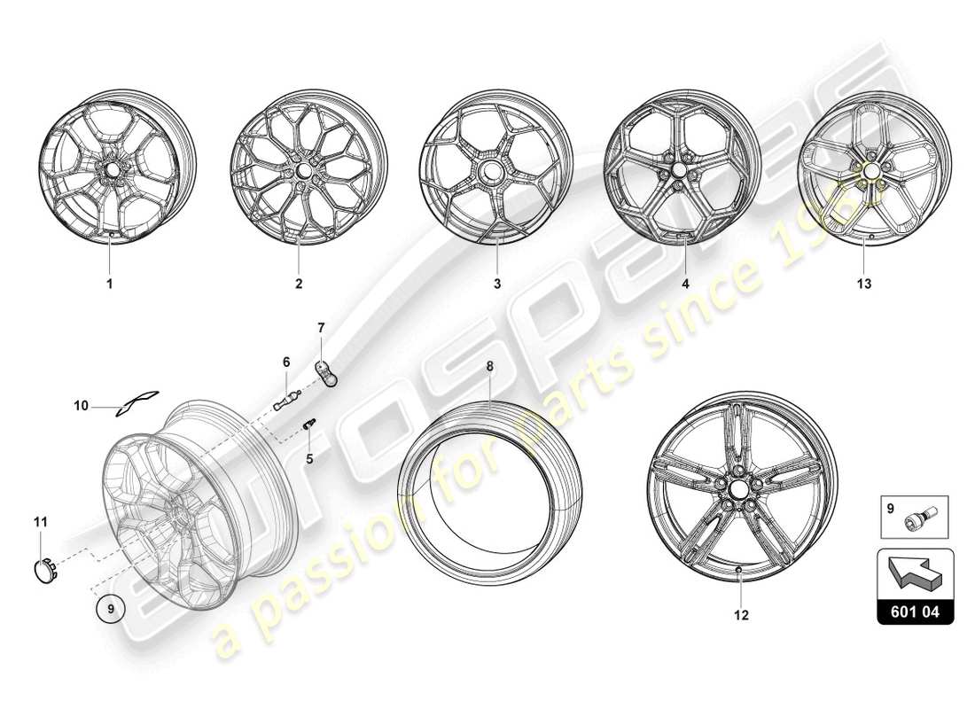 lamborghini evo coupe (2021) wheels/tyres rear parts diagram