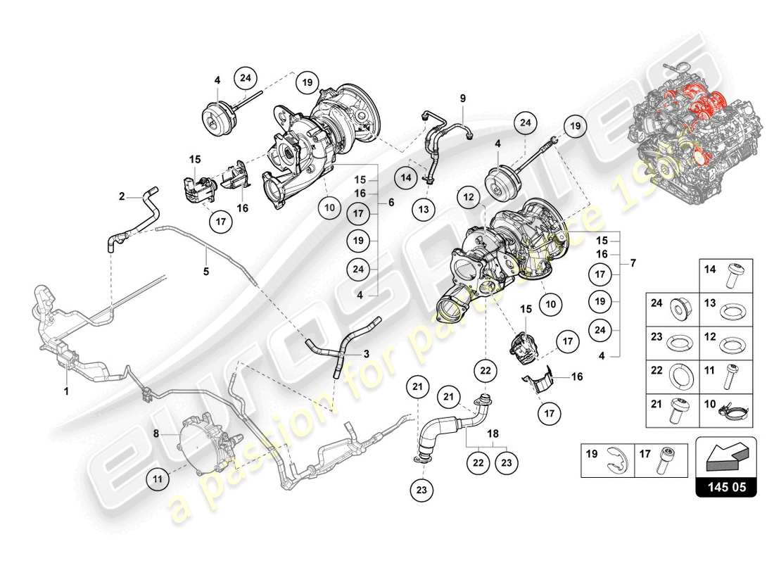 lamborghini urus (2022) exhaust gas turbocharger part diagram