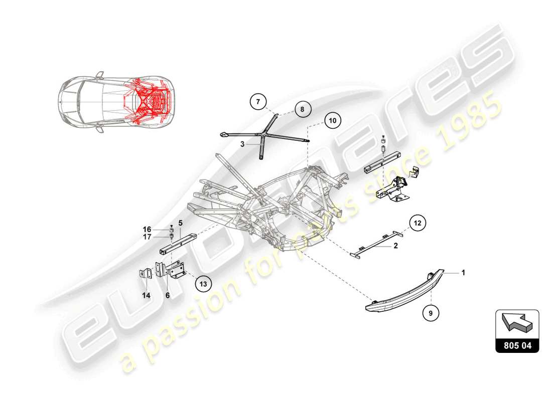 lamborghini super trofeo evo (2018) rear frame outer elements part diagram