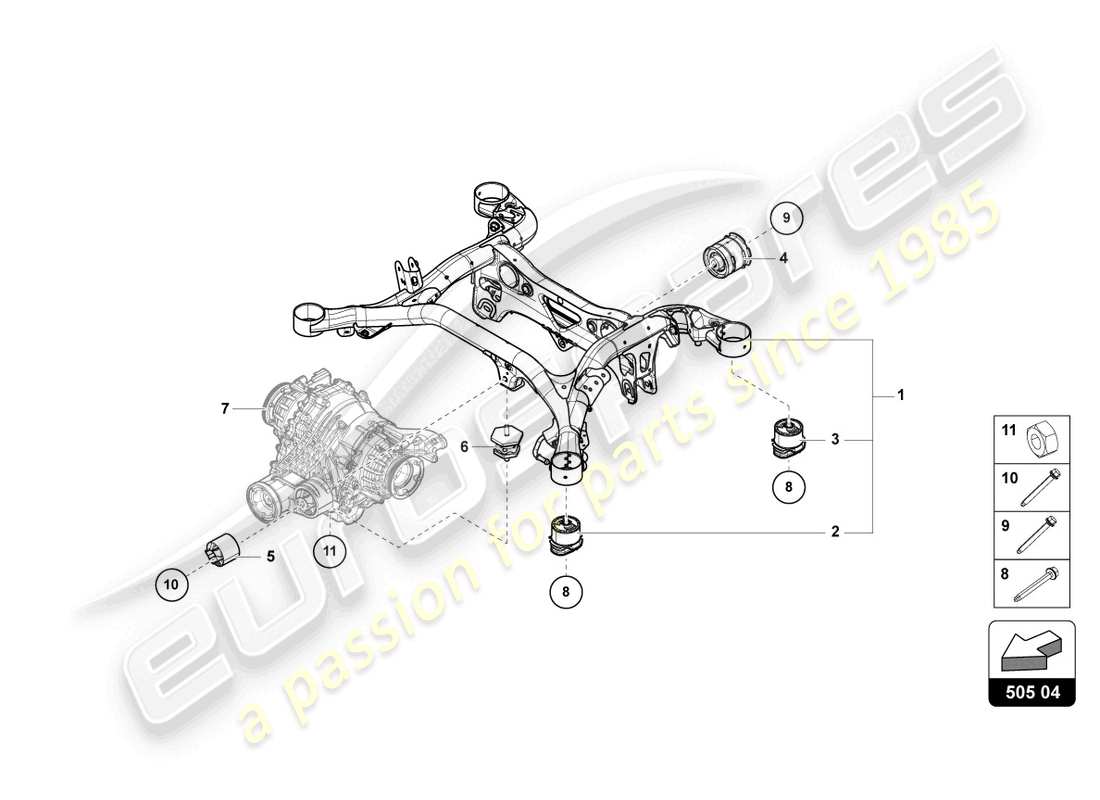 lamborghini urus s (2023) suspension sub-frame rear parts diagram