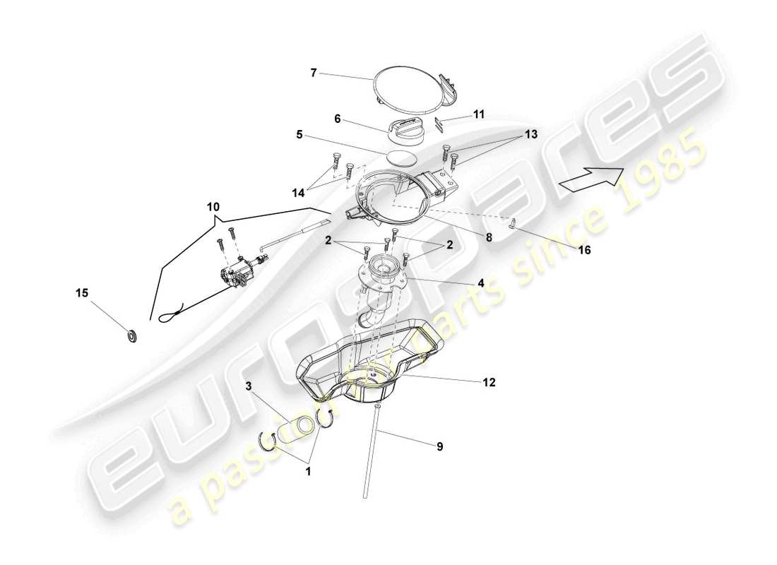 lamborghini lp550-2 spyder (2010) fuel filler flap parts diagram