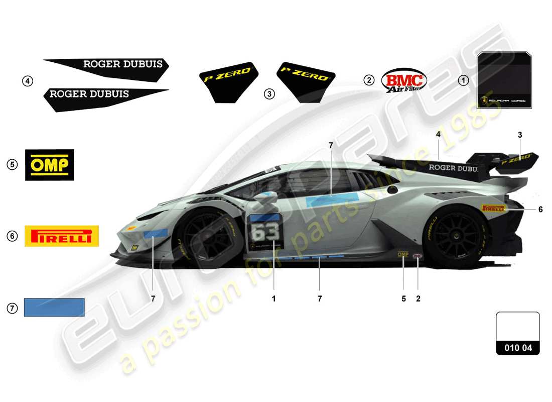 lamborghini super trofeo evo 2 (2022) stickers parts diagram