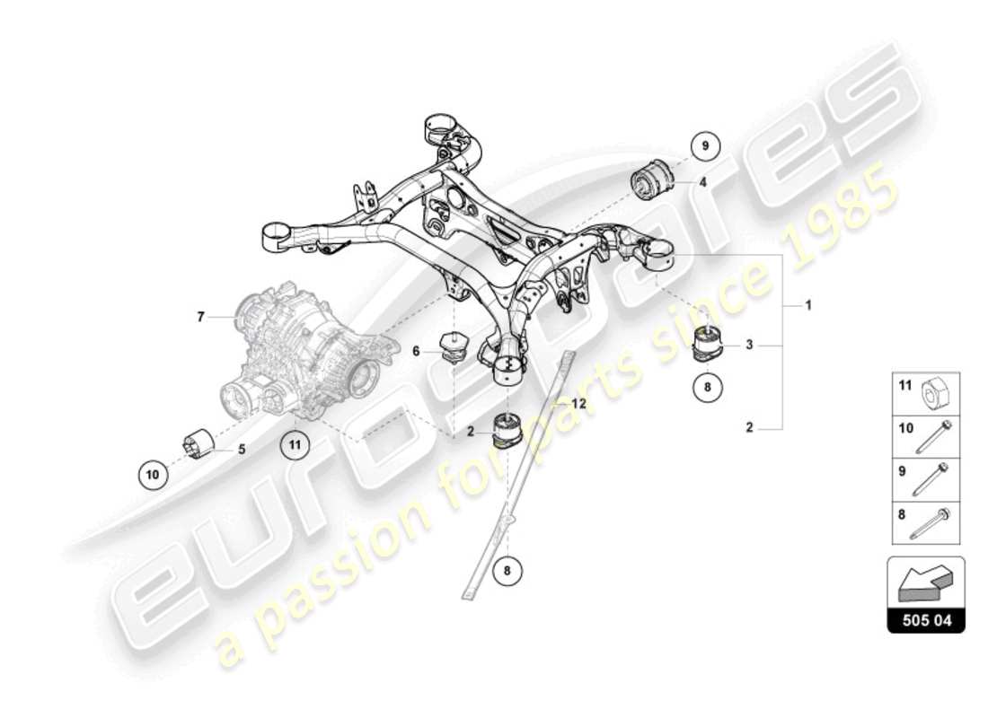 lamborghini urus (2021) suspension sub-frame rear part diagram