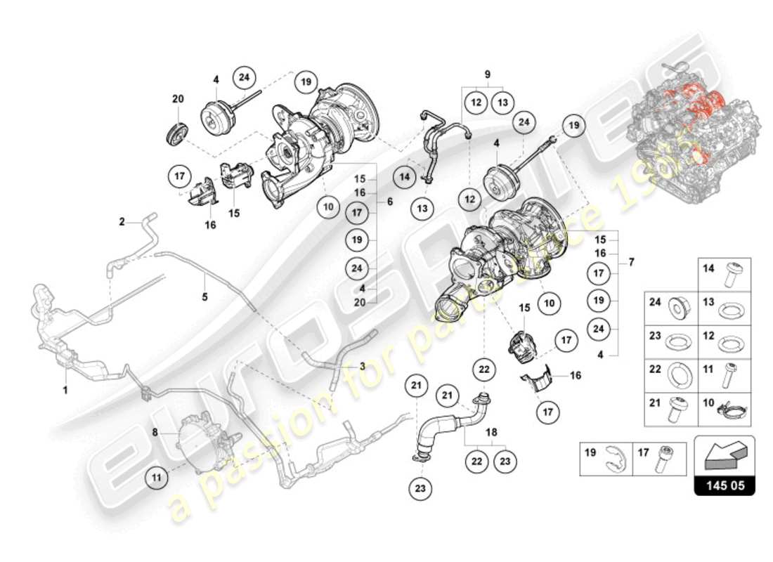 lamborghini urus (2021) exhaust gas turbocharger parts diagram