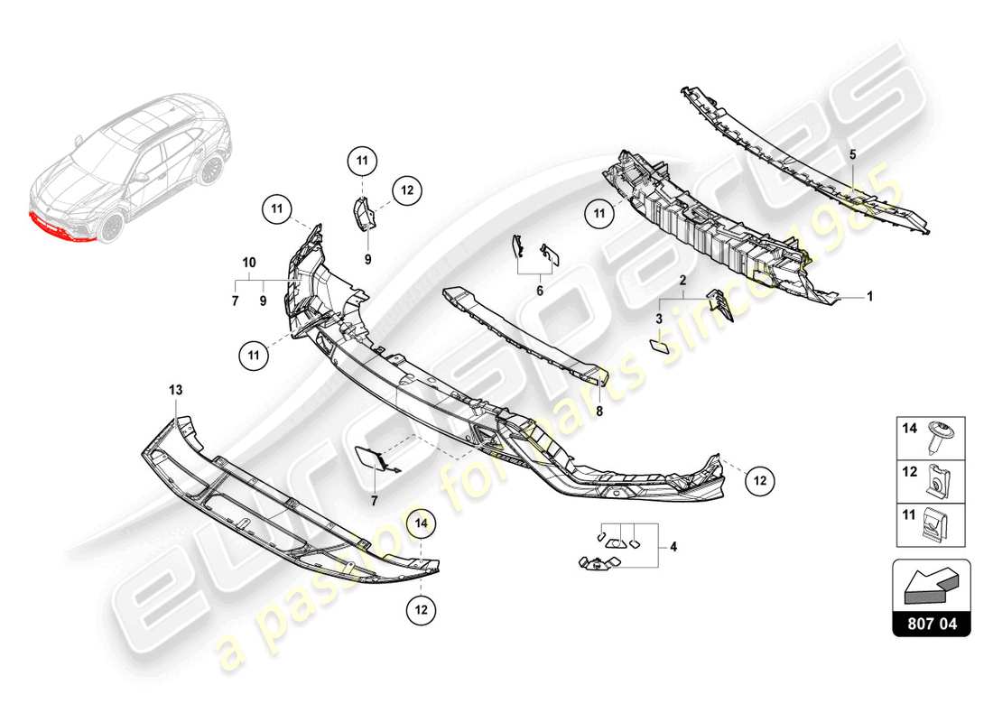 lamborghini urus (2021) bumper, complete dune part diagram