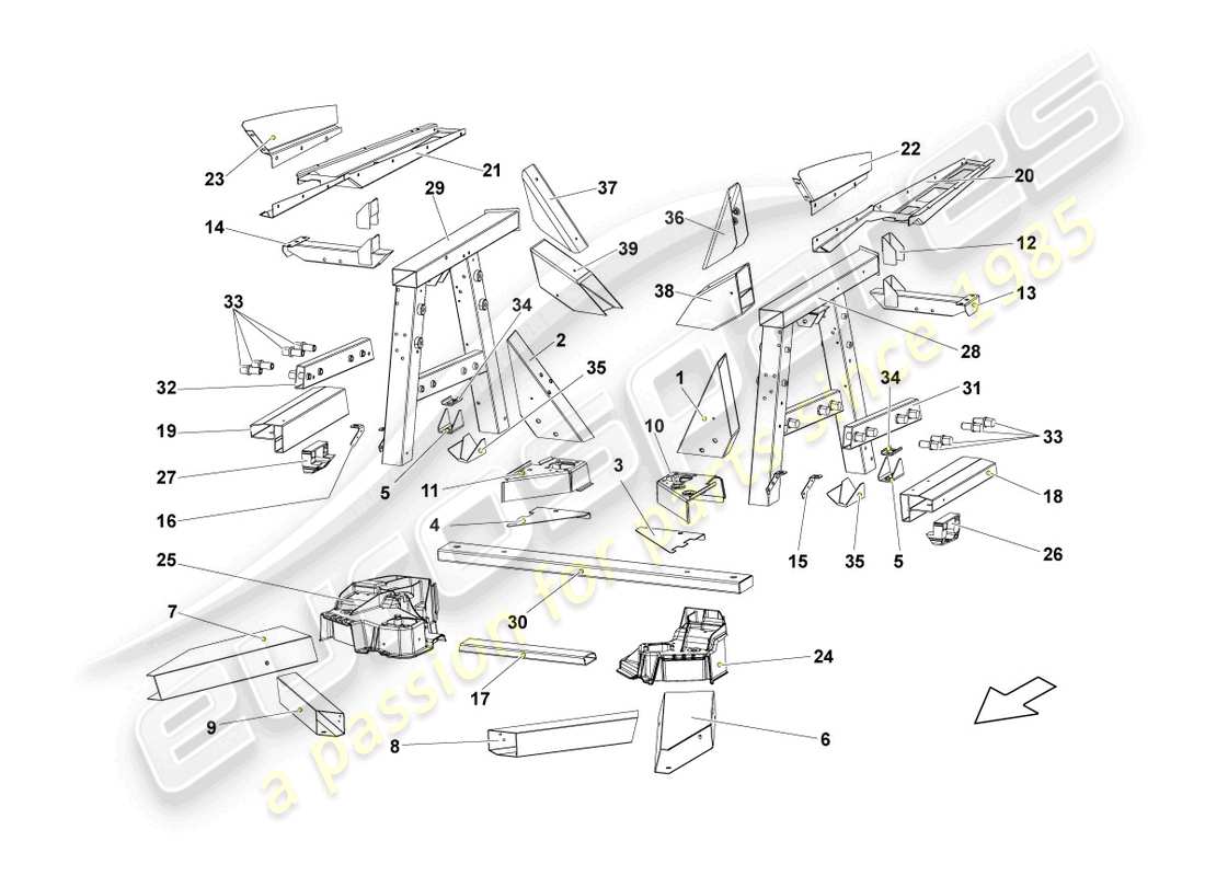 lamborghini lp550-2 coupe (2011) frame rear parts diagram