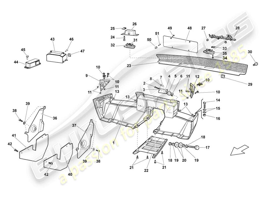 lamborghini lp640 coupe (2007) bumper rear parts diagram