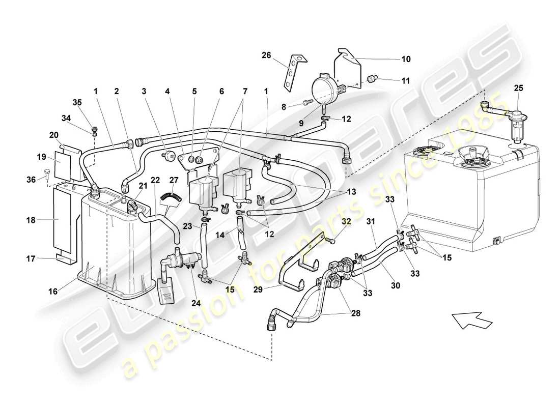 lamborghini lp640 coupe (2008) activated charcoal container part diagram