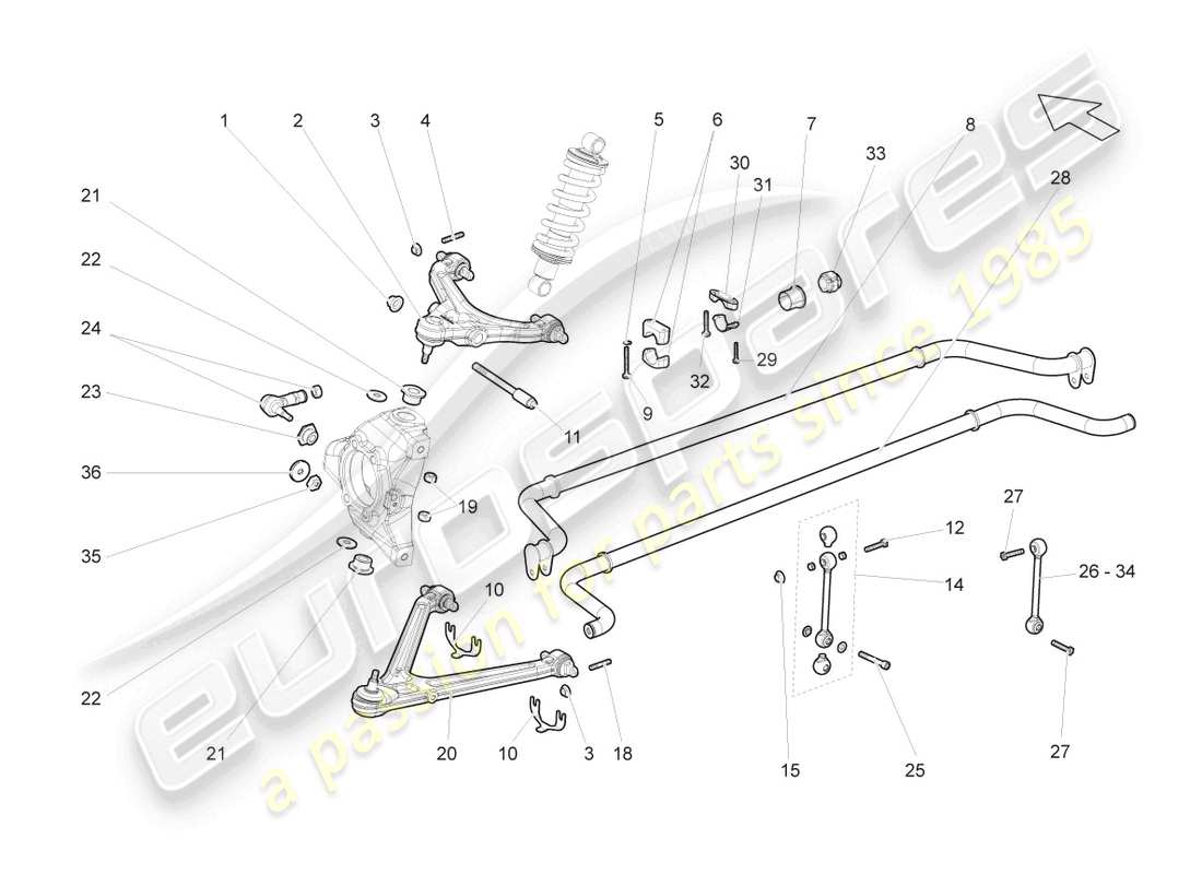 lamborghini gallardo coupe (2008) front axle parts diagram