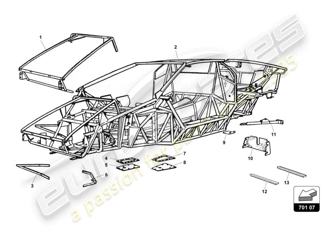 lamborghini countach 25th anniversary (1989) frame part diagram