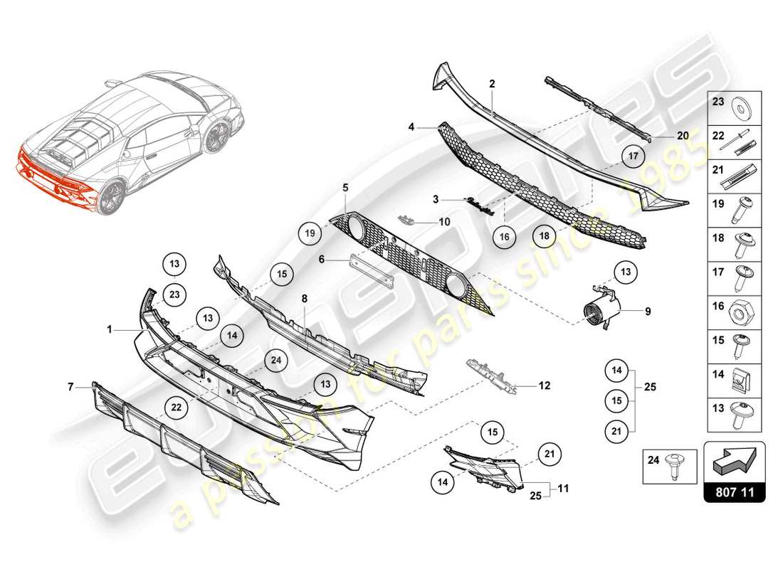 lamborghini evo coupe (2021) bumper rear parts diagram